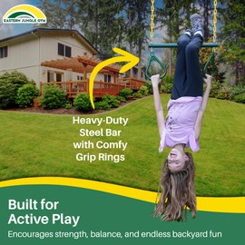 Eastern Jungle Gym Heavy-Duty Ring Trapeze Bar Combo, Large 20" Trapeze Swing Bar with Triangular Gymnastic Rings and Pinch-Free Coated Swing Chains 43" Long