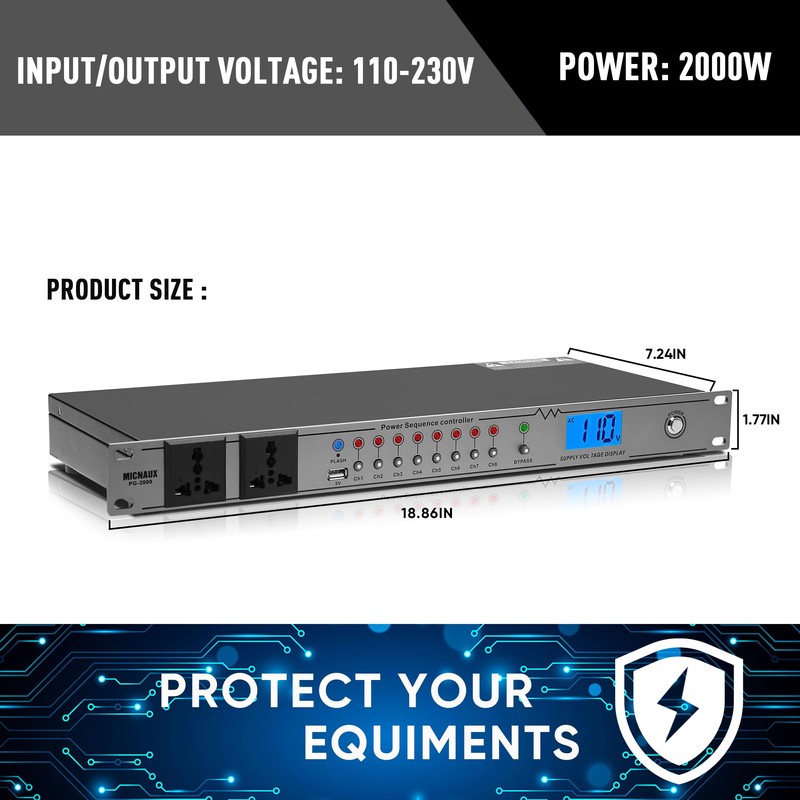 MICNAUX Rack Mount Power Conditioner 20A Sequencer for Audio Equipment,