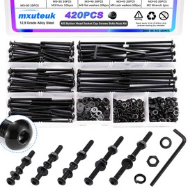 mxuteuk 420PCS M3 Screw Assortment Set,M3 x 30/35/40/45/50mm Button Head Socket Cap Metric Screws Bolts Nuts Kit,10.9 Grade Alloy Steel Black Fully Threaded Assorted Screws with Hex Wrench