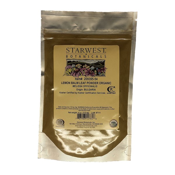Starwest Botanicals Organic Lemon Balm Leaf Powder - 4 Oz (113 G)