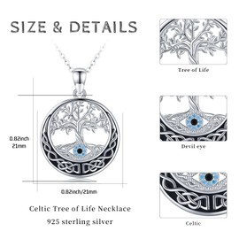 TwoAnts Tree of Life Chain 925 Sterling Silver 7 Chakra Celtic Knot Evil Eye Pendant Necklace Tree of Life Jewellery Gifts for Women and Girls, Sterling Silver