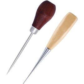 Wooden Handle Hole Punch, Pack of 2, Leather Sewing Awl, Gourd Shape Awl, Tailors Awl, No Eye DIY Punch, Sewing Awl Tool, Hand Sewing Tools, for Leather Processing