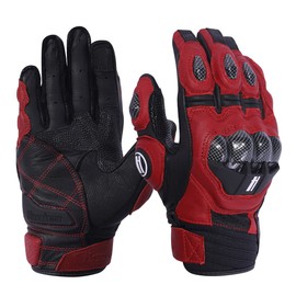 Harssidanzar Men's Leather Motorcycles,Full Finger Touchscreen Motorbike Riding Powersports Knuckle Protection Road Racing Gloves KM046CA,Oxblood/Black,Size XL