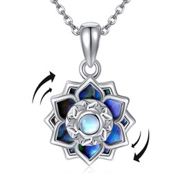 JERWLI Fidget Lotus Necklace S925 Sterling Silver Spinning Lotus Moonstone Pendant Necklaces Anxiety Jewelry Gifts For Women Female Lover, Medium, Sterling Silver, No Gemstone
