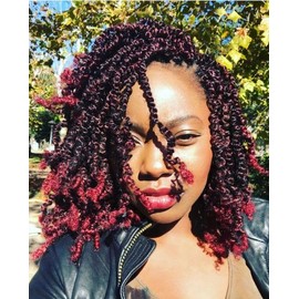 10 Inch 7 Packs Pre Looped Pretwisted Passion Twist Crochet Hair for Black Women and Kids-Ombre Burgundy,Soft Hair Extensions Braided by Synthetic Spring Kinky Twist Bohemian Curl(10"-7 Packs,T1B/BUG)