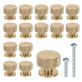 PATIKIL 1.3 Inch Dia. Cabinet Knobs, 15pcs Knurled Drawer Round Pulls Handle Solid Hardware for Dresser Wardrobe Kitchen Cupboard, with Screws, Bronze