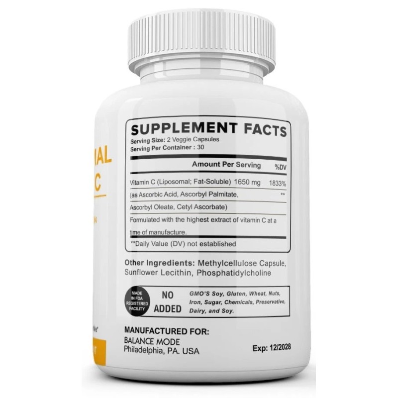 Liposomal Vitamin C 1650mg - 180 Capsules - High Absorption
