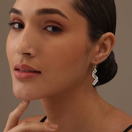 Charmsy 925 Sterling Silver Rhodium Plated Diamond-Cut Beaded Dangle Earrings Long Twisted Beaded Snake Style French Wire Drop Dangle Earrings for Women 37 MM