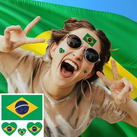 100pc Brazil Flag Tattoo Stickers, 25-Sheet Brazilian BR National Flags Face Temporary Tattoo Adult, Patriotic Bandeira Do Brasil Fake Tattoo for Men Women Kid Party Decoration