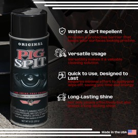 PIG SPIT Original | Shine for Engines, Trim, Tires & Vinyl | Restores Faded Black Plastic | 9 oz. | 4-Pack