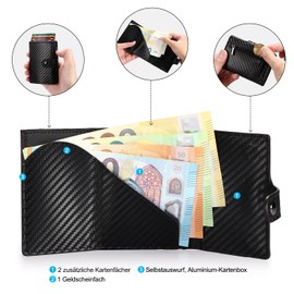 TTIAISHLE® Credit Card Holder with RFID NFC Protection | Wallet for Men | Slim Wallet with Coin Compartment | Smart Wallet for Cards & Coins | Mini Wallet, black, Minimalist Black Carbon