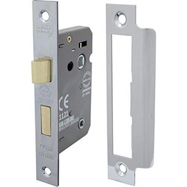 3 Lever Polished Chrome Mortice Bathroom Lock 65mm, Bathroom Door Lock for Internal and External Doors, Reversible Catch, CE Approved and Fire Rated Protection