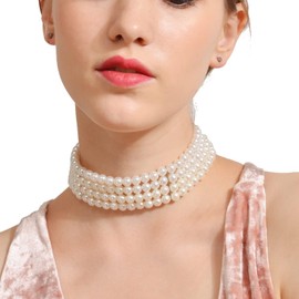 Pearl Necklace for Women 1920s Layered Pearl Choker Necklace Multilayer Faux Pearl Necklace for Prom Party Jewelry Gifts