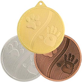 pokalspezialist Set of 10 Medals Dog Paws Gold Silver Bronze 50 mm