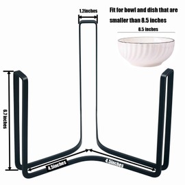 MINGFANITY Dinnerware Bowl Plate Holder Fit for 6.5 Inches Diameters Bowl, Metal Bowl Storage Dying Display Rack for Kitchen Drawer, Countertop, Cabinet, Shelf, Cupboard (Black, Large 2PCS)