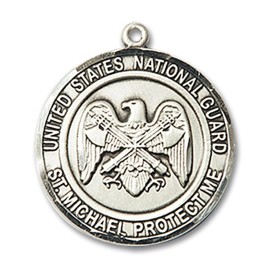 Bliss Sterling Silver National Guard Saint Michael Medal Pendant Necklace 18" Chain