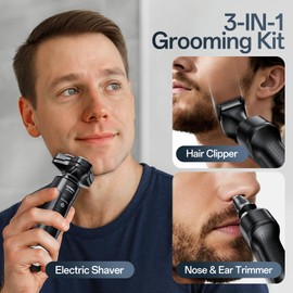 Electric Shaver for Men, Rechargeable Electric Razor with Floating Heads for Face Beard, 3-in-1 Trimmer, Close, Clean Shave, IPX7 Waterproof Wet/Dry, USB-C Charging, New Men’s Gift