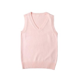 jinghuiyue Women’s V Neck Sweater Vest School Uniform Solid Color Sleeveless Knit Sweaters Pullover Tank Tops, Pink, Medium