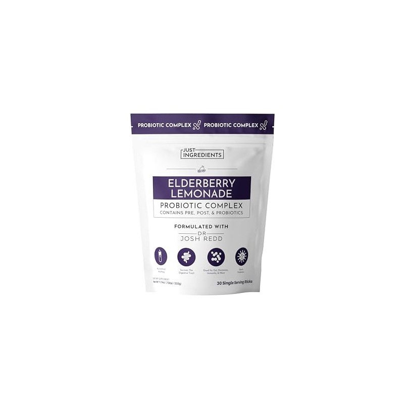 Elderberry Lemonade 3‑In‑1 Probiotic Complex – 30‑Stick Drink Mix with