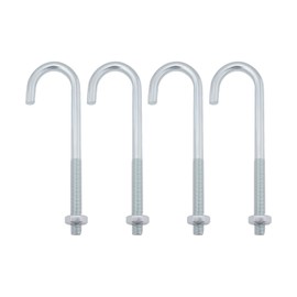 Briny River M10 Hook Bolt J Long Shank Threaded Bolt Industrial Fixing for Piping, Garden Fencing Projects, Roofing Sheets, Concrete, 4 Pack (150mm)