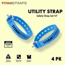 Titan Utility Straps – Easy-to-Use, Reliable Tension Straps for Securing Bike & Moto Gear, Skis, Garden Hoses, Field Repairs – Use in Frigid Temp – 60 lb.Working Load, 14" Length, Ocean Blue, 4-Pack