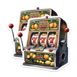 (2 Pack) Retro Slot Machine Stickers - Vintage Casino - Lucky Slot 777-5" On Longest Side - Sticks to Smooth Flat Surfaces - Made in USA - BMCS6526