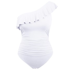 Women's One Piece Swimsuits One Shoulder Swimwear Asymmetric Ruffle Monokinis Bathing Suits