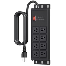 JUNNUJ Heavy Duty Surge Protector Power Strip 4800J, Garage Metal 8 Outlets 20 Amp 12 Gauge, High Amp 5-15P Adapter Shop 6-20R T-Slot Industrial Outlet, 10 FT Extension Cord Commercial for Appliance