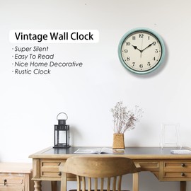 AYRELY Wall Clock, 11 Inch Vintage Retro Silent Kitchen Wall Clocks Battery Operated Non-Ticking, Wall Clocks for Home Decor, Round Decorative Home Office Bedroom Living Room (Blue)