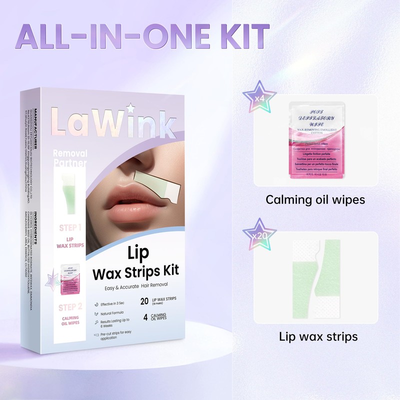 LaWink Wax Strips, Cold Wax Depilation Strips, Upper Lips, Wax