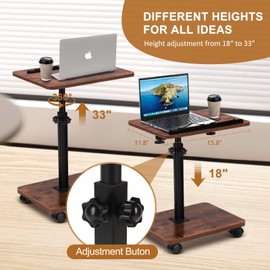 Sofa Armrest Tray Table for Couch, 360° Swive & Adjustable Height & 180° Flip-Over Panel Design, Sofa Arm End Side Table with Wheels and Book Clips for Livingroom, Bedroom, Bed, Snack