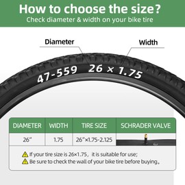 26" Bike Tube, 2PCS Bicycle Inner Tube Compatible for 26 Inch x 1.75/1.95/2.10/2.125 Bike Tire,Mountain Bike Inner Tube with 32mm Schrader Valve, Butyl Rubber Inner Tube for MTB Road Bike, 2PCS Levers