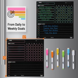 Mr. Pen- Magnetic Dry Eraser Chore Chart for Multiple Kids, 2 Pack, Kids Chore Chart with 6 Eraser Cap Markers, Chore Board, Magnetic Chore Chart for Refrigerator, Dry Erase Chore Chart Magnetic