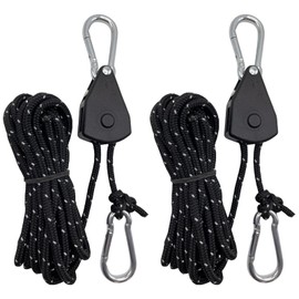 LSDWL 2Pcs Rope Ratchet,1/8" Adjustable Rope Hanger,Outdoor Tie Down Straps,Retractable Ratchet Straps with Reinforced Metal Parts Inside,Reflective Effect,Pulley System for Hanging Grow Light