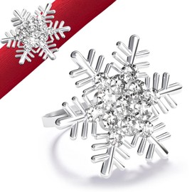 Halatool Set of 6 Christmas Napkin Rings Silver Snowflake with White Rhinestone Napkin Holder for Christmas Thanksgiving Holiday Party Table Decoration