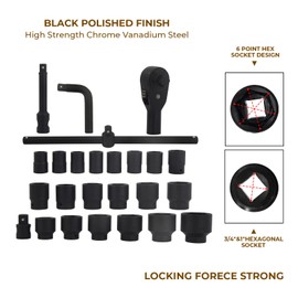 LCyindu 3/4 Inch and 1-Inch Drive Socket Set,26-Piece Metric (21-65mm) Size Jumbo Impact Socket Sets,6 Point, Cr-V,Includes 3/4" to 1"Adapter,Ratchet Wrench, 500mm Sliding Bar and Storage Case