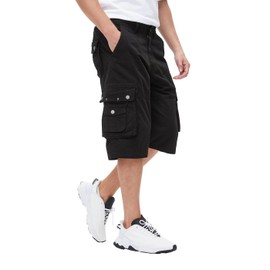 BEST SOUTH Men's Capri Long Twill Cargo Shorts Below Knee 13 Inches Cotton Relaxed Fit Casual Multi-Pocket Black 38