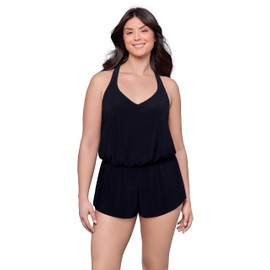 Aqua Green Women's Standard Racerback Swim Romper, Black