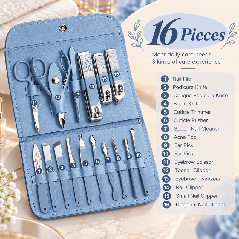 16-Piece Manicure Pedicure Kit for Nail Care – Stainless Steel