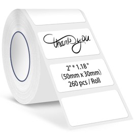 Rongta Label Tape for R22, Standard Laminated Thermal Label Tape Replacement, Waterproof, Oil-Proof Sticker for Home Office Small Business Labeling (White, 2''×1.18'' (260 Labels/Roll))