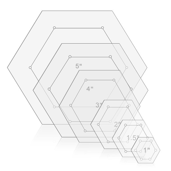 cobee 6 Sizes Hexagon Quilting Templates, 1 Inch, 1.5 Inch,