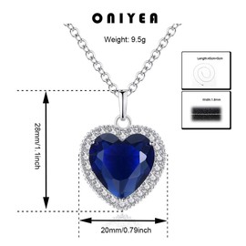 ONIYEA Titanic Heart of The Ocean Necklace for Women, Silver Tone Forever Love Pendant Necklace with 5A Cubic Zirconia Fashion Jewelry Anniversary Valentine Birthday Gift (Blue)