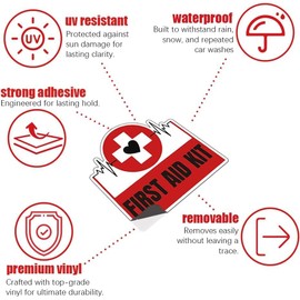 Cute First Aid Stickers (Set of 4) - 4 Inches, Strong Adhesive, Durable & Waterproof - Perfect for Personal First Aid Kits, Emergency Supplies, and Medical Alerts
