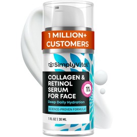 SimplyVital Suero de colágeno, retinol y ácido hialurónico – Hidratante antienvejecimiento para rostro, cuello y escote – Fabricado en Estados Unidos, complejo de cuidado de la piel hidratante