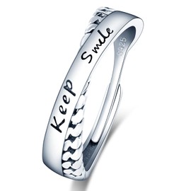 MICGIGI Women's Adjustable Ring 925 Sterling Silver Finger Ring Retro Letters Open Ring (C Style), Silver