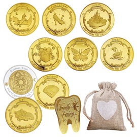 RERACO【Recommended by Nursery Teachers】 Tooth Fairy Coin for Girls, Variety Teeth Fairy Milk Tooth Gold Coin, Commemorative Tooth Fairy Coin for Children (Girls Only)
