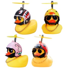 wonuu Decoraciones para salpicadero de coche, 4 unidades, lindos patos de goma, adornos de pato para coche, adornos de goma amarillos