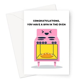 LEMON LOCO Congratulations, You Have A Bun In The Oven Greeting Card | Funny Baking Pun You're Having A Baby Card, Exciting Oven With Bun Cooking In It