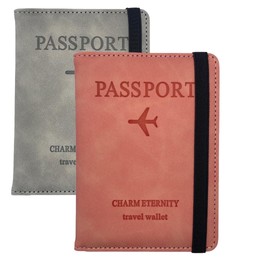 BRELE RFID Blocking Passport Holder with Elastic Strap Closure – Charm Eternity (Pink) Vegan Leather Passport Protector Cover, Passport Case Travel Document Holder for Women & Men