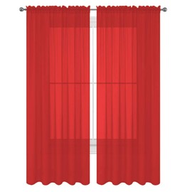Decotex 2 Piece Solid Elegant Sheer Curtains Fully Stitched Panels Window Treatment Drape (54" X 108", Red)